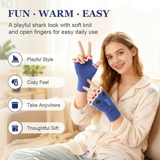 Shark Bite Pattern Knit Gloves